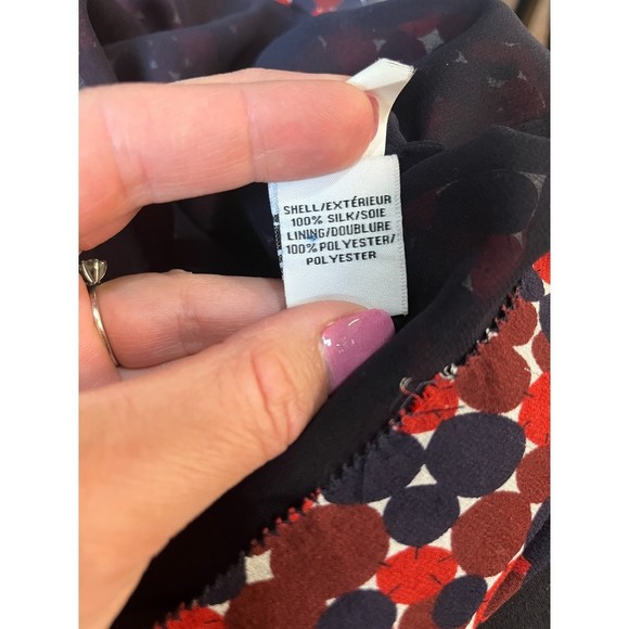 Diane Von Furstenberg Aleni SILK Smocked Long Sleeve Blouse Red Blue Geometric 2 - Picture 7 of 10